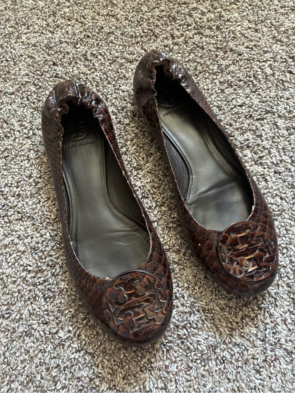 Tory Burch Brown Reva Snakeskin Ballet Flats 10